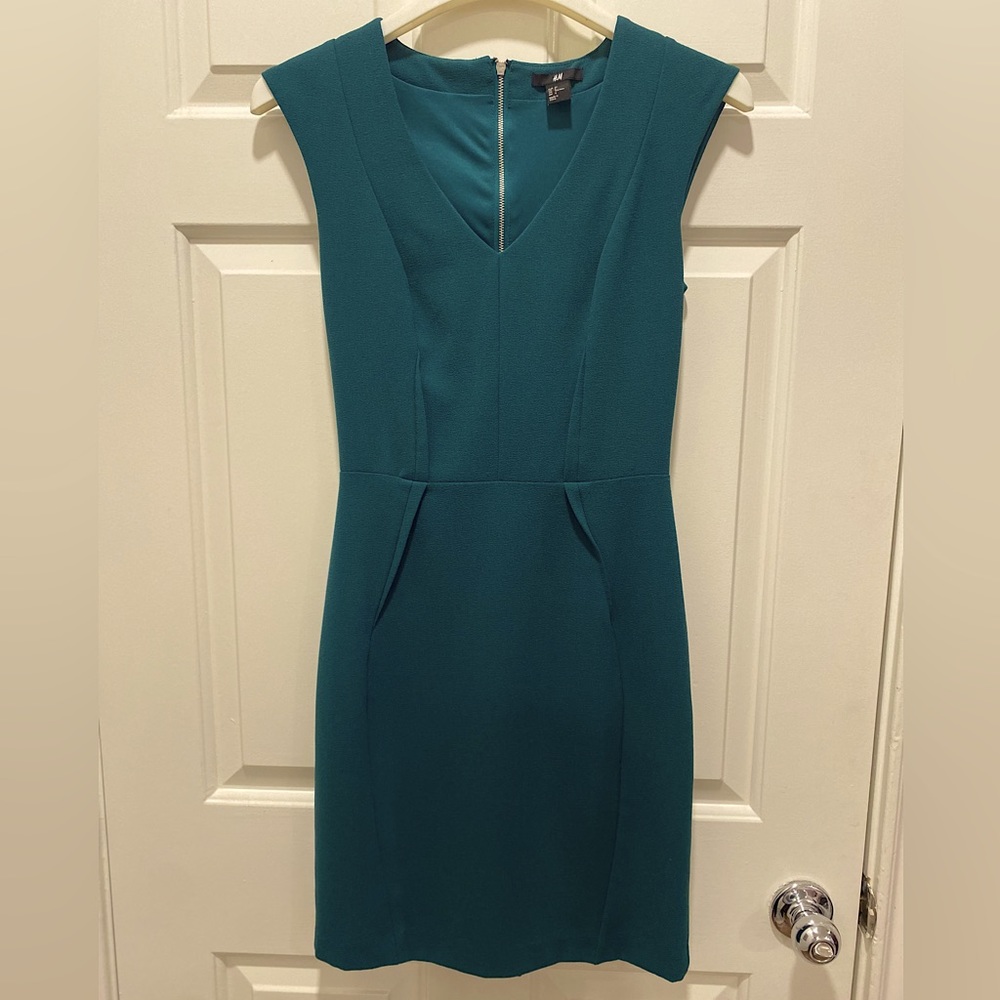 Green shift dress with back zip